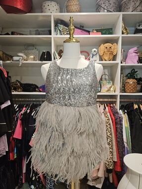 Silver Sequin And Ostrich Feather 60s Go-Go top As Seen On American Idol
